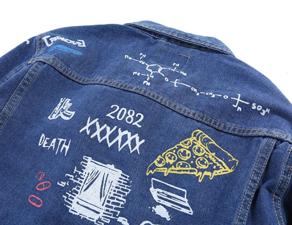 AELFRIC джинсовая куртка для мужчин, японский стиль, 3d Рисунок граффити, винтажные хип-хоп куртки, пальто, Повседневная Уличная одежда, Джинсовая Верхняя одежда OF073
