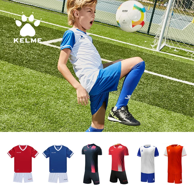 

KELME KID'S Team Soccer Sets Custom Training Short sleeves Jerseys Shorts For Football Survetement High Quality K15Z212C