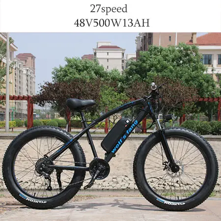 b-Black blue Wolf's fang горный велосипед, электрический велосипед 48В 500Вт 13ач 27 скоростей 26X4,0, мощный Электрический толстый велосипед, литиевая батарея, внедорожный велосипед - Цвет: b-Black blue