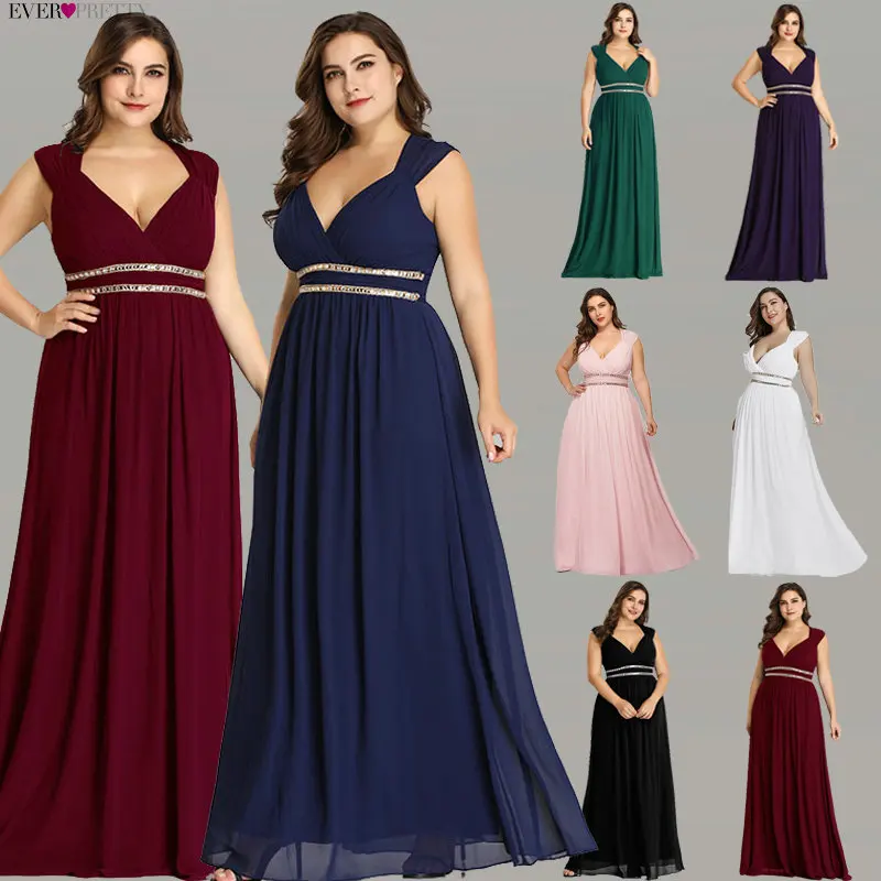 

Ever Pretty Plus Size Formal Evening Dresses Long Women Elegant Burgundy V Neck Chiffon Empire Party Gown Robe De Soiree EP08697