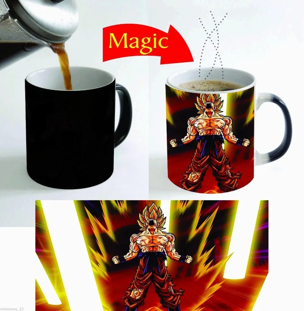 super saiyan dragon ball goku mugs coffee cups tea heat sensitive reactive Magic ceramic travel mug home decal | Дом и сад