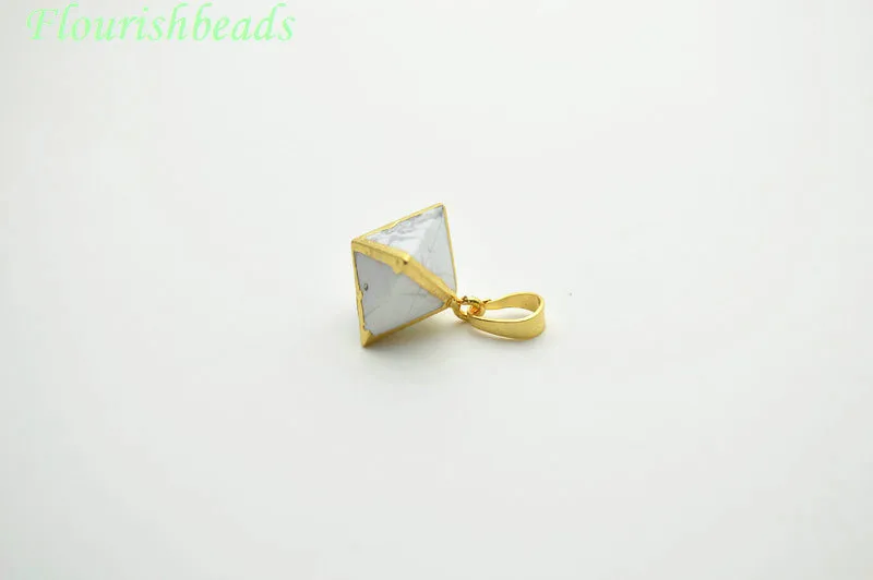 

Small Size White Howlite Stone Pyramid Clavicle Necklace Pendant Gold Color Electroplating Jewelry