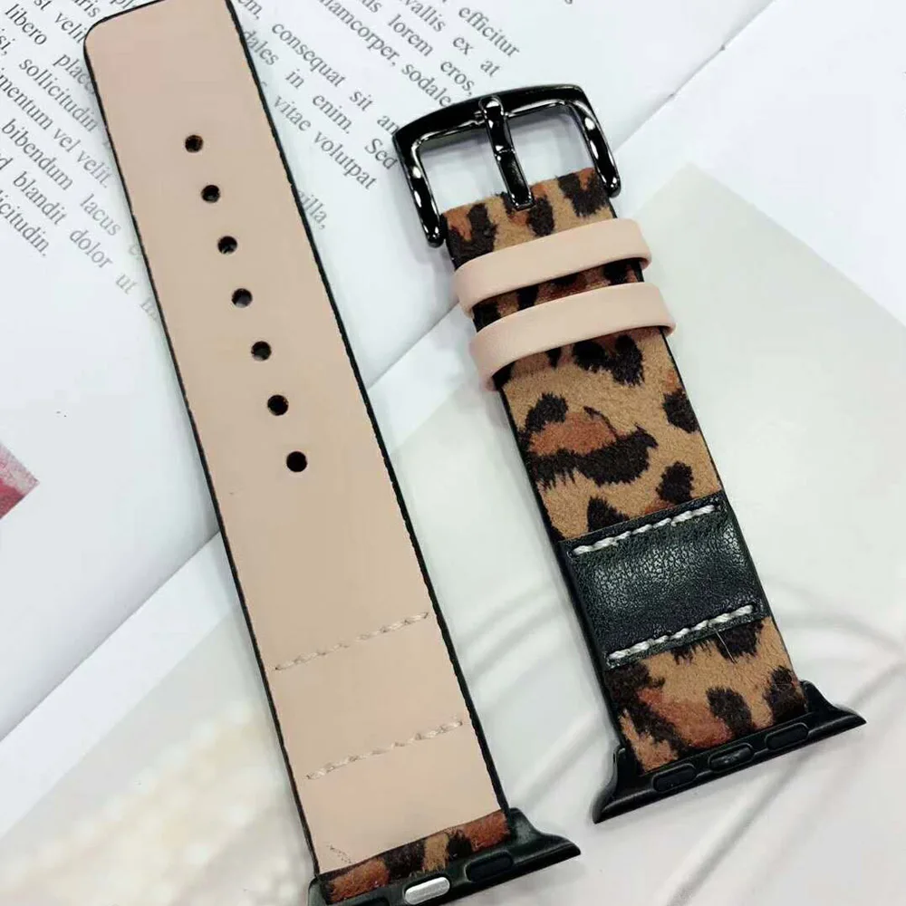 Роскошная кожаная с леопардовым принтом ремешок для наручных часов Apple Watch SE