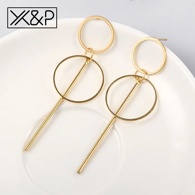 X& P простые золотые круглые висячие серьги с блестками для женщин, модные геометрические ювелирные изделия, большие длинные металлические висячие серьги с кисточками