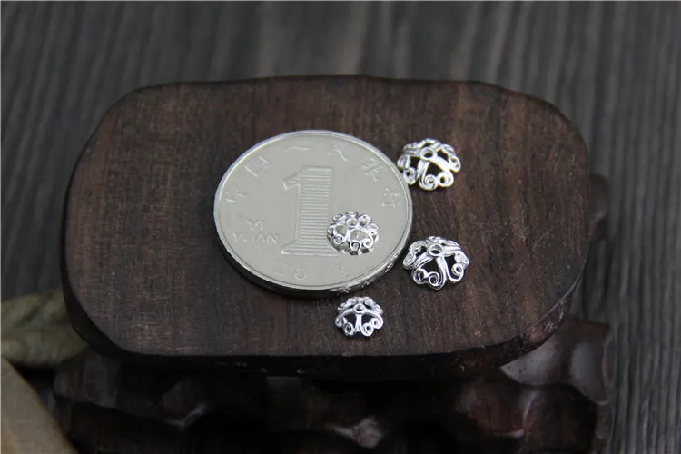 10pcs S925 Sterling Silver Color Accessories Jewelry DIY Hollow Flower Tray Flower Hat Handmade Beads Bracelet Spacer
