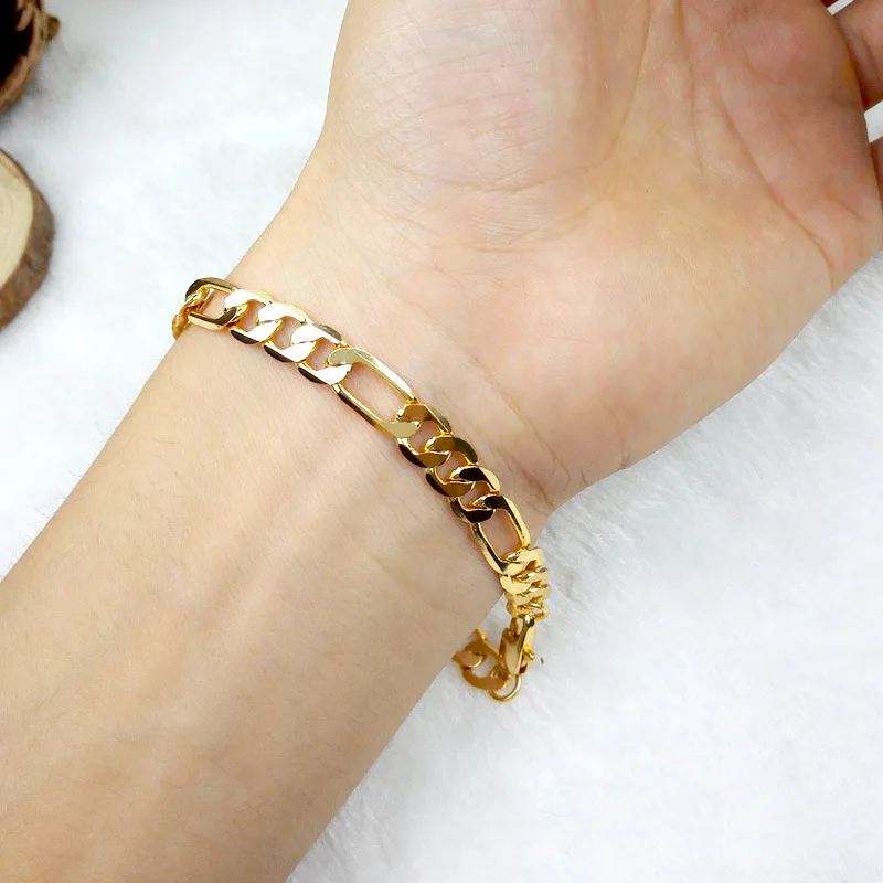 Тонкая желтая позолоченная Женская и мужская цепочка для браслета 8 3 дюйма|bracelet