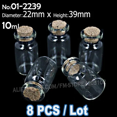 10ml 8pcs 1-25 мл пустые прозрачные стеклянные бутылки, Баночки, флакон с пробковой пробкой для самостоятельного изготовления сообщений, образец духов, контейнер для дизайна ногтей, бусина, реагент - Цвет: 10ml 8pcs