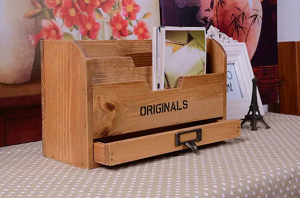 

1PC Organizer Desktop Debris Storage Box Wooden Jewelry Storage Case with Drawer Type Desk Data File Postcard Cabinet JL 0914
