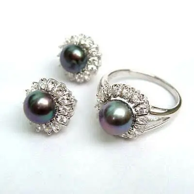 Free Shipping&gt&gt&gt Noblest Silver black akoya pearl Ring+Earring | Украшения и аксессуары