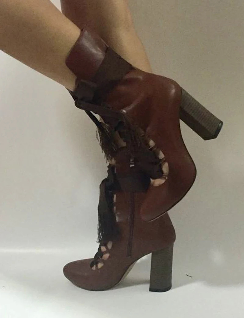 Новый дизайн женские ботильоны из натуральной кожи на шнурках с закругленным