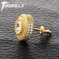 topgrillz hip hop iced out bling stud earrings for men women luxury golden micro pave cubic zircon round stud earring gifts