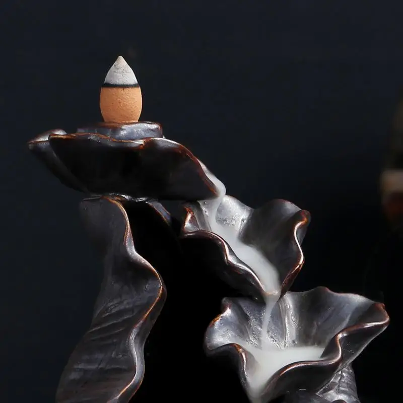 

Retro Lotus Waterfall Incense Holder Elegant Flower Smoke Waterfall Backflow Incense Burner Vase Home Office Ceramic Censer 2019