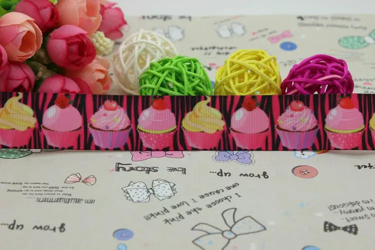 7/8'' Free shipping CupCake printed grosgrain ribbon hair bow diy party decoration wholesale OEM 22mm B38 | Дом и сад