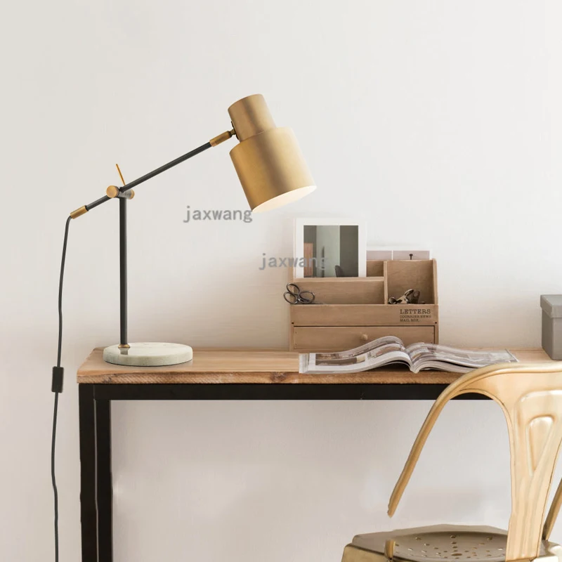 Американская латунная Настольная лампа с длинной ручкой для спальни Европейский