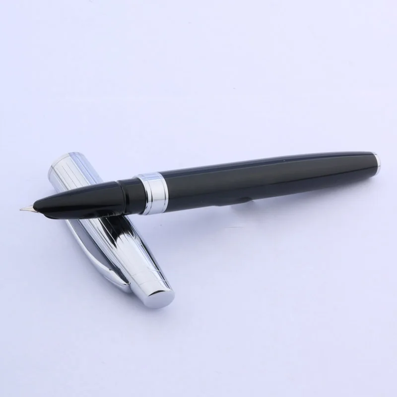 Ручка перьевая Baoer 100 черная лакированная серебристая в полоску|fountain pen|nib fountain