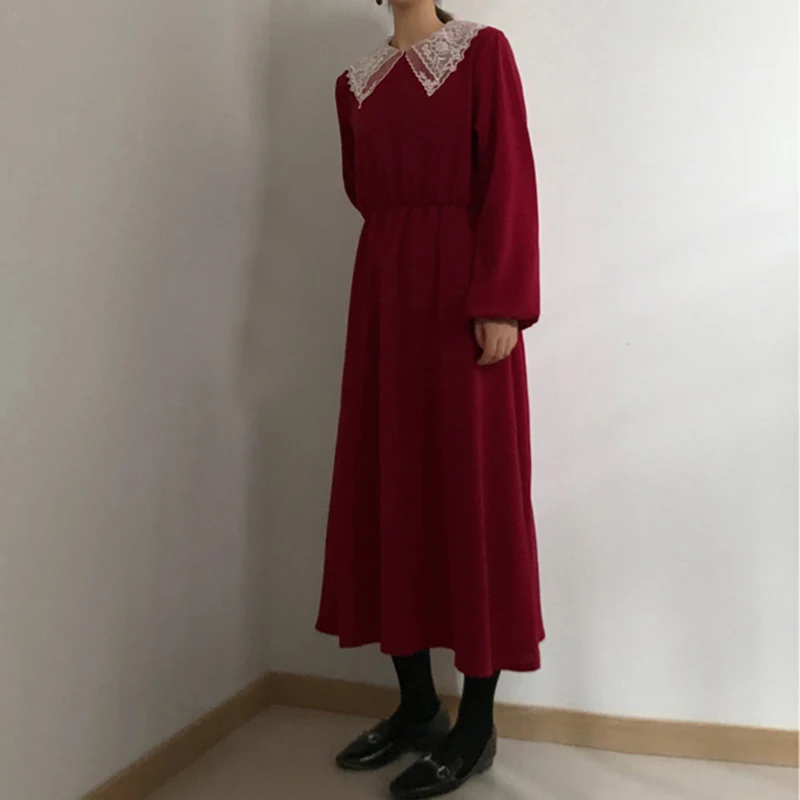 Шикарная винтажная Женская одежда корейское осеннее платье элегантное