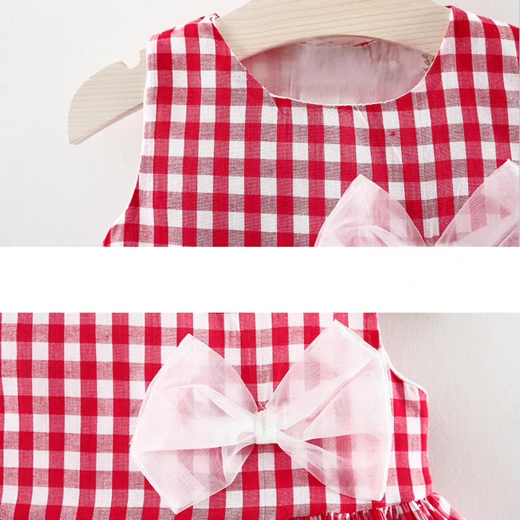 Kids Dresses for Girls 2019 summer Baby Girl Casual Summer Sleeveless O-neck Bow Plaid Princess Dress Vestidos Dropshippng | Детская