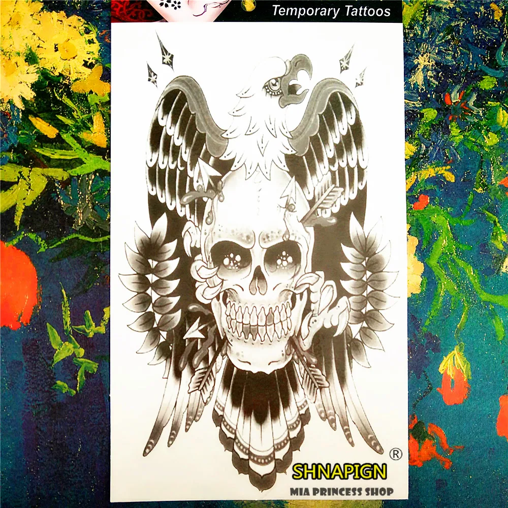 SHNAPIGN орел череп Временные татуировки боди арт 12*20 см флэш тату наклейки