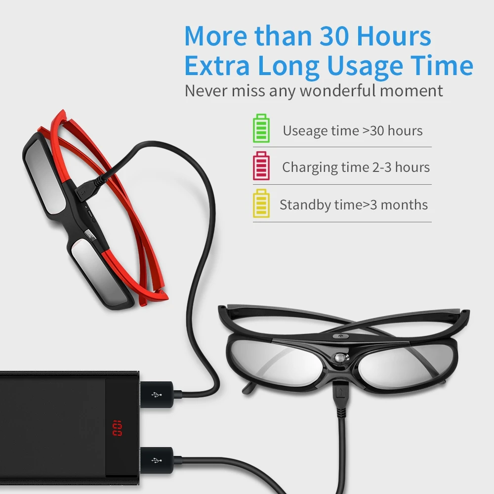 BOBLOV 4pcs/lot 3D 96Hz/144Hz Shutter Glasses DLP-Link USB Rechargeable Home Theater Whole Family For BenQ Dell Acer Optama Sony |