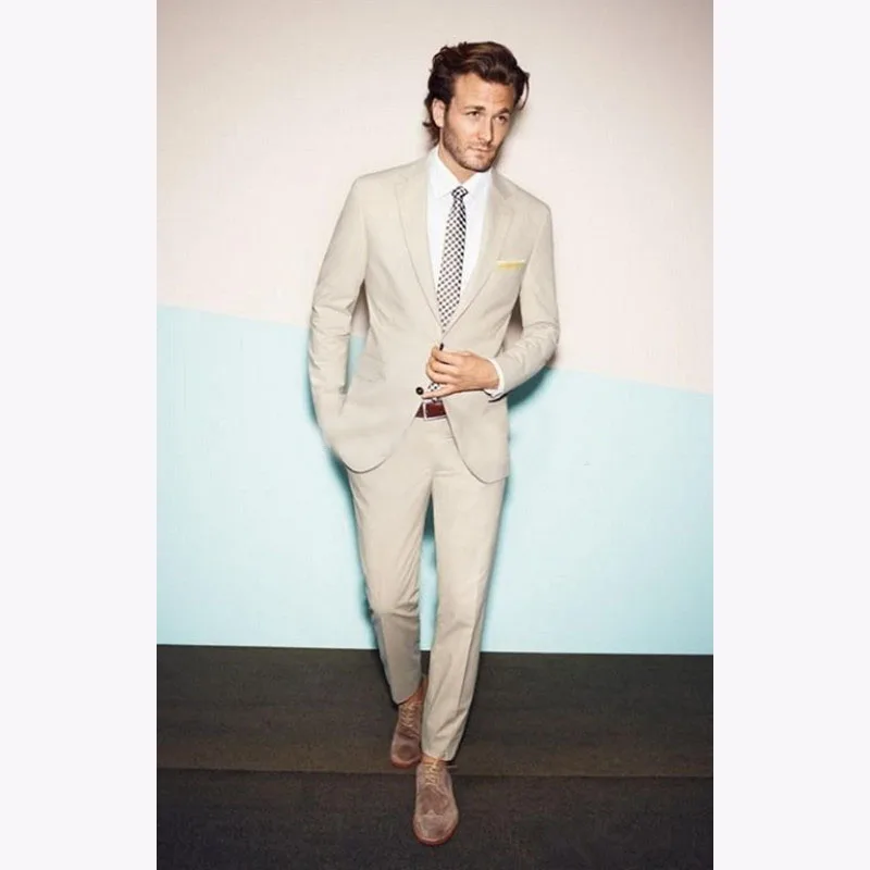 Новинка 2017 г. индивидуальный пошив бежевый Свадебный мужской костюм смокинги