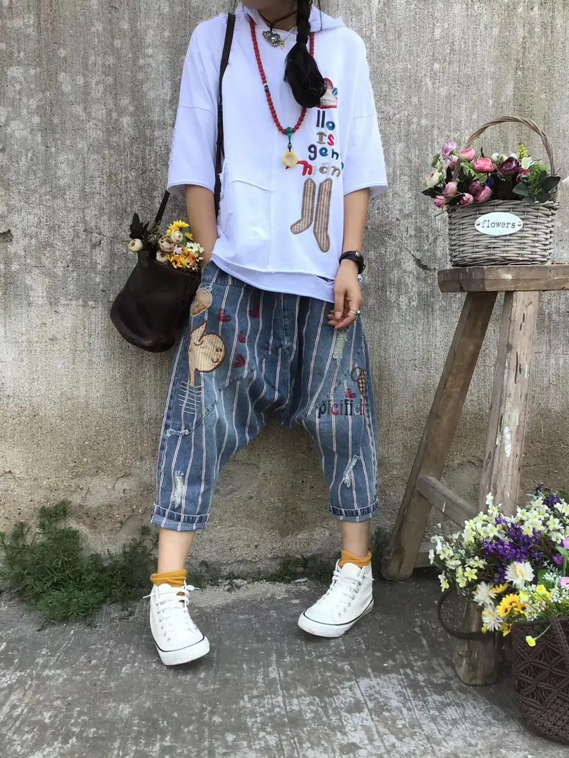 Женские ковбойские шаровары в стиле хип-хоп мешковатые джинсовые брюки полоску с