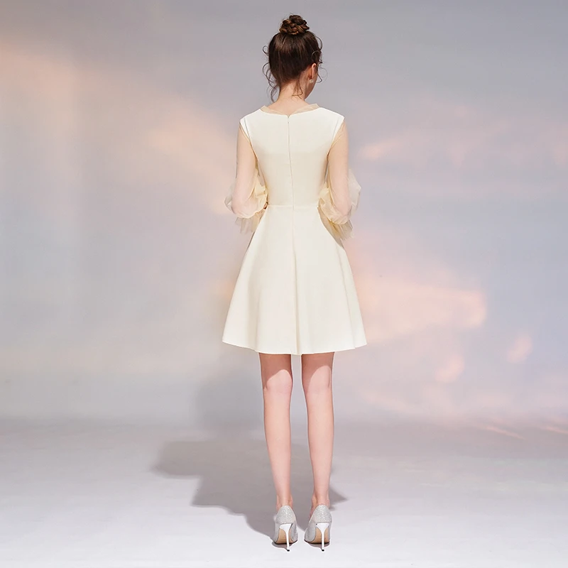 SSYfashion лук 3/4 рукава молния сзади длиной выше колена Мини Шампанское Элегантные