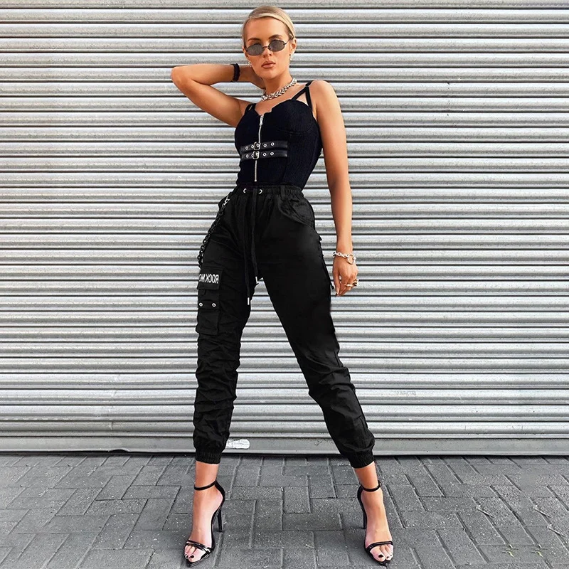 Брюки карго женские с завышенной талией в стиле милитари|Брюки| |