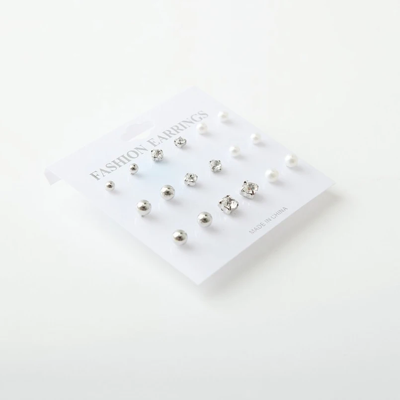 2018 New Hot Sale Simple Style Earring Set Water Drill with Pearl Round Stud Earrings for Women Fashion Jewelry SP0488 | Украшения и