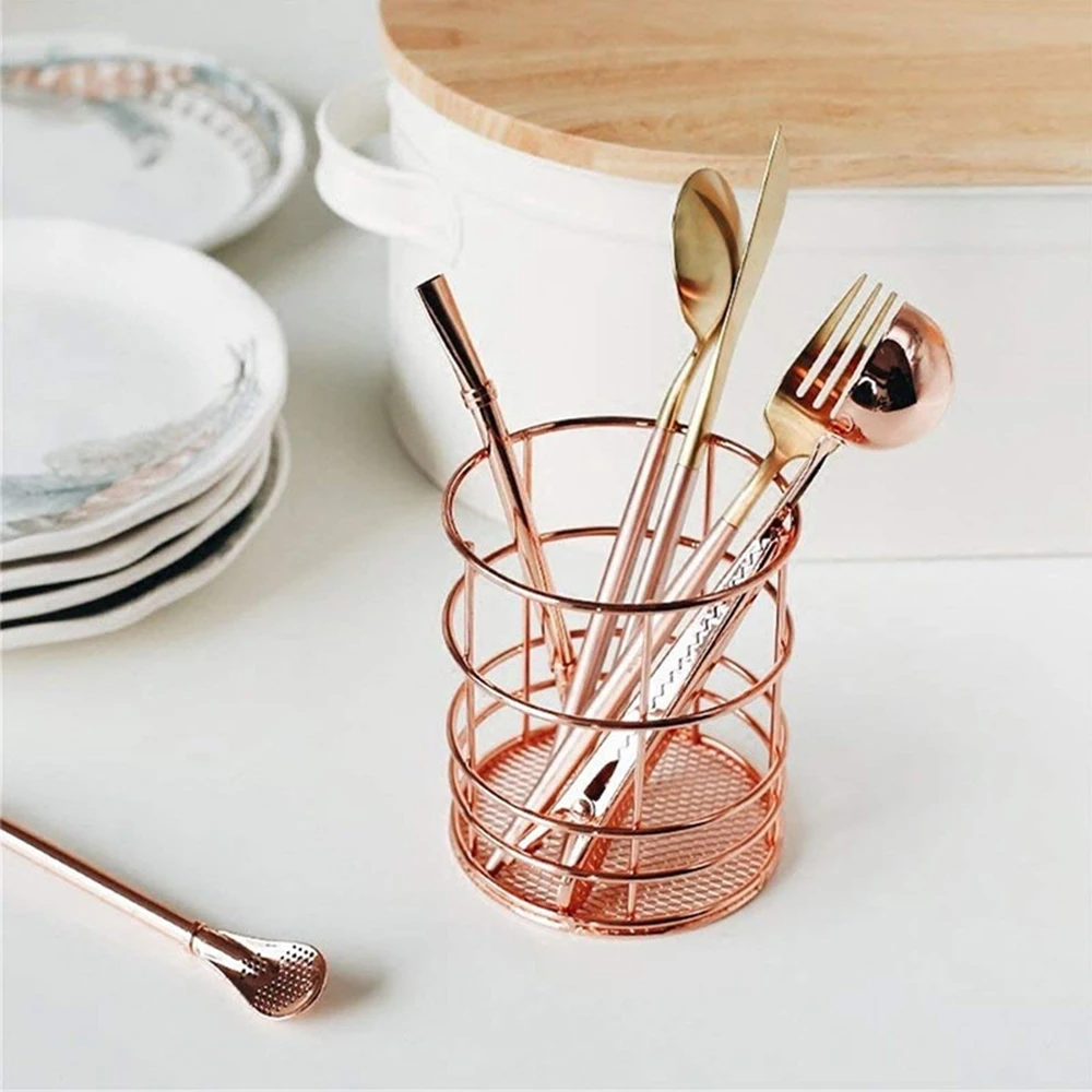 Rose Gold Metal Pen Holder Box Case Makeup Brush Barrel Home Office School Desk Stationery Organizer Supplies | Дом и сад