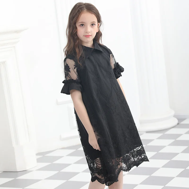 Kids Dresses For Girls Summer Black Lace Princess Dress Children Evening Party Teenager Girl Clothing 6 8 10 12 14 16 Year | Детская