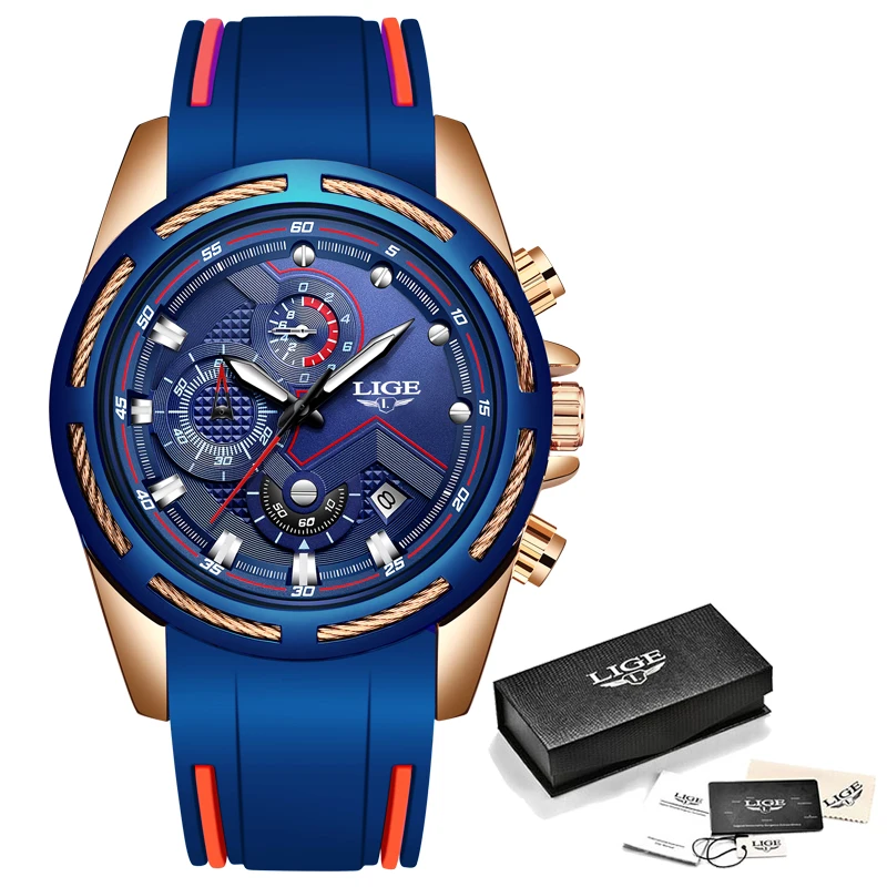 LIGE Mens Watches Silicone Waterproof Luminous Calendar Watch For Men Top Luxury Sport Clock Quartz Wristwatch Relogio Masculino images - 6