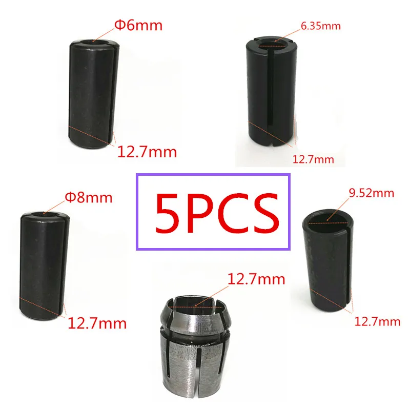 5PCS 1,2 ''1/4'' 3/8 ''6 мм 6,35 мм 8 мм 9,52 мм 12 мм 12,7 мм втулка конусная Зажимная гайка Замена для патрона маршрутизатора Makita RP2300 RP2301 RP2301 - Цвет: 5PCS