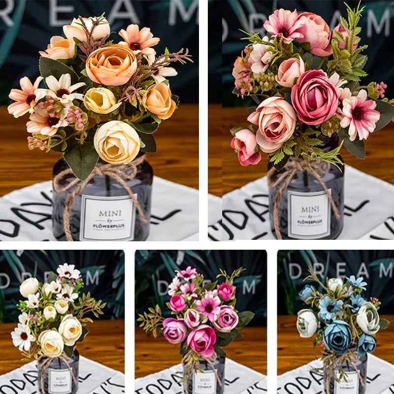 1 букет шелковых цветов осенние поддельные Чайные розы гербера ромашки