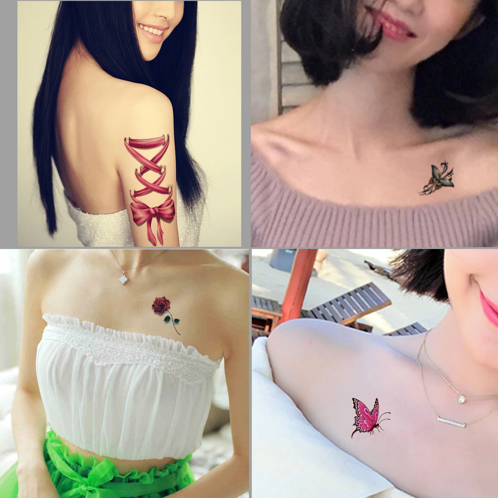 4 шт. оригинальная Цветная Бабочка и Роза поддельная Татуировка непромокаемая