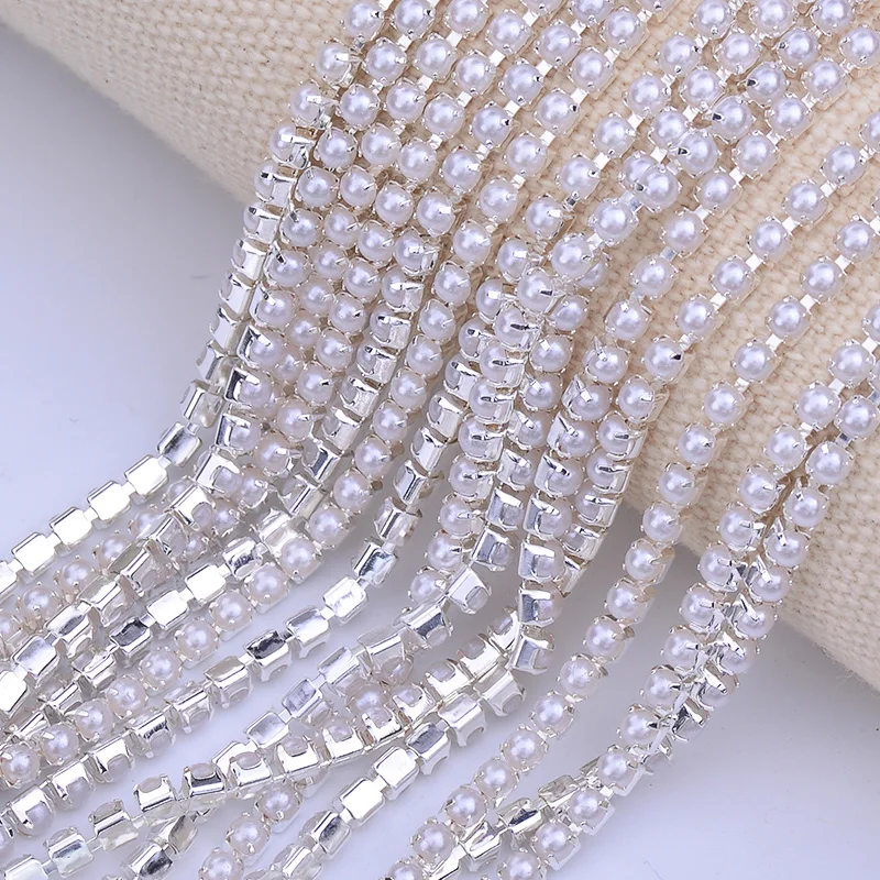 Стразы JUNAO SS6 2 мм SS12 3 SS16 4 для шитья с белым жемчугом лента цепочкой золотая