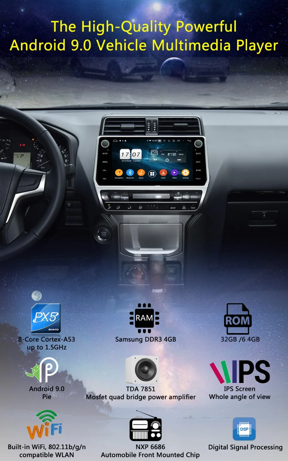 10," ips Android 9,0 8 ядерный 4G+ 64G Автомобильный мультимедийный плеер для Toyota Land Cruiser Prado gps Радио DSP CarPlay Parrot BT