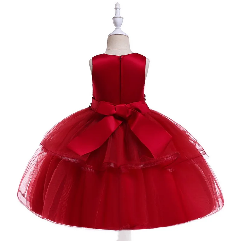 

Baby Girl Flower Cake Embroidery Bead Flower Ball Gown Children Clothing Elegant Dresses For Girls Princess Party Costume