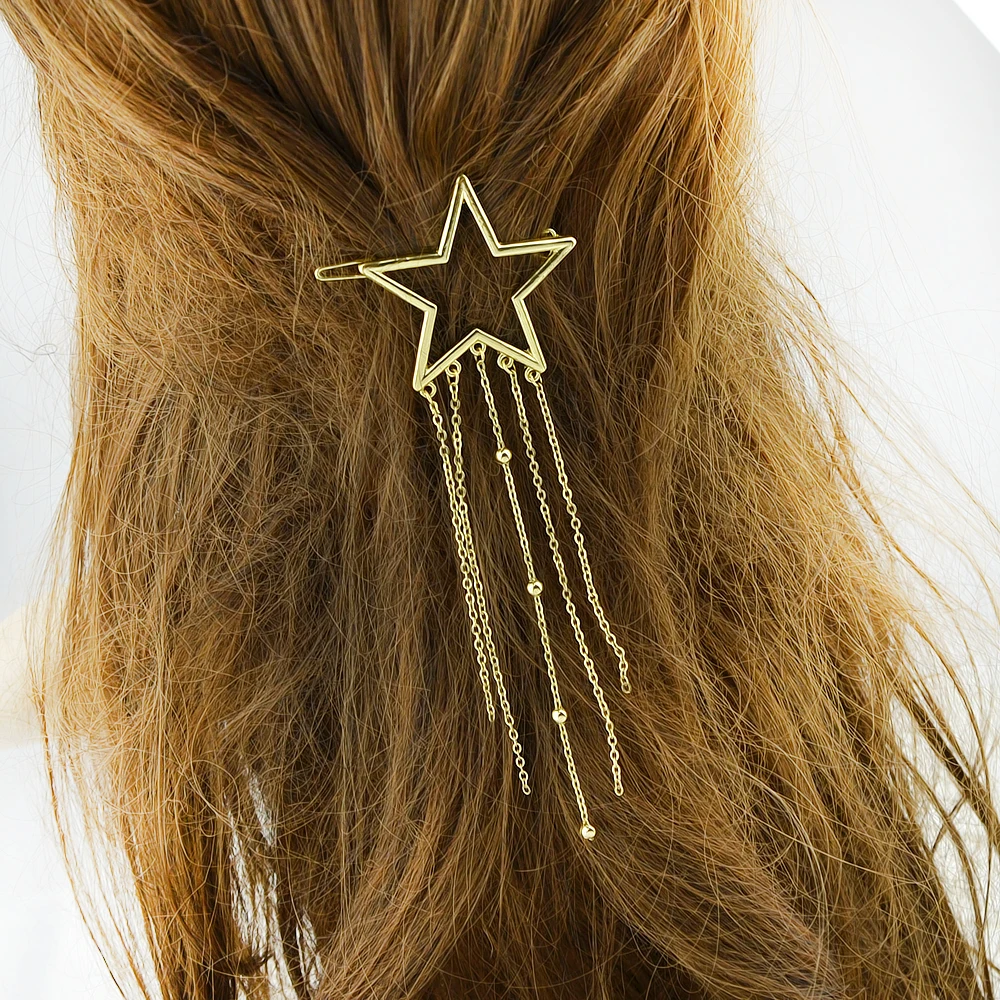 Minimalist Style Gold-Color Star With Multi Layers Tassel and Beads Geometric Shape Hairgrips For Women Jewelry Accessories | Украшения и