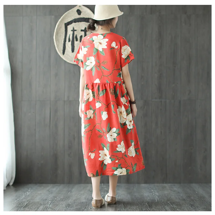Летнее платье Для женщин большой размер свободные ретро Новый o образным вырезом