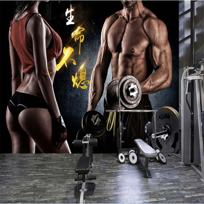 beibehang Custom wallpaper photos HD personality fashion creative muscle male gym yoga cafe decorative mural | Обустройство дома