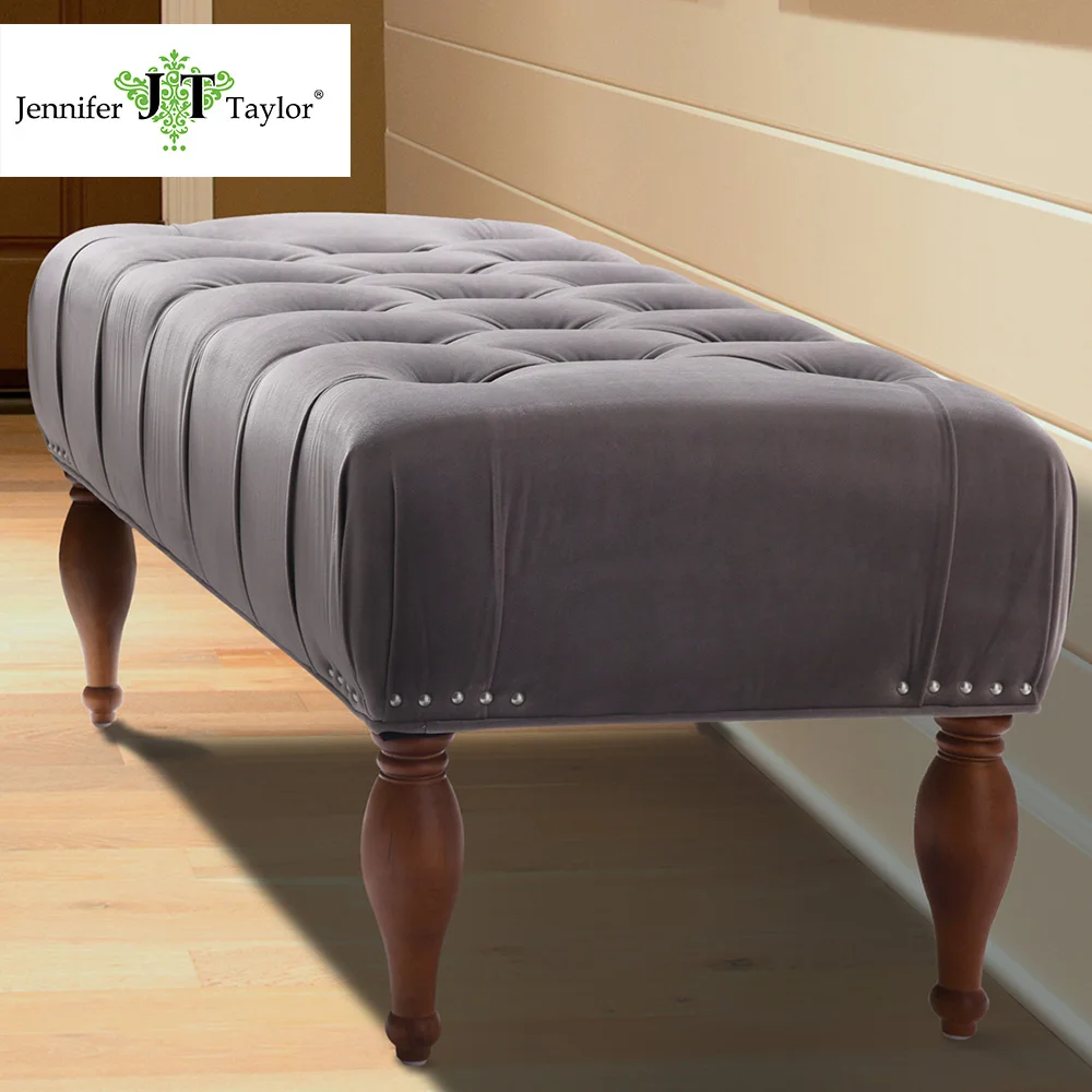 Jennifer Taylor Home Entryway Bench Gold Hand Tufted Painted and Rub Finished Legs 47&quotW x 20 1/2&quotD 18&quotH 2420 | Мебель