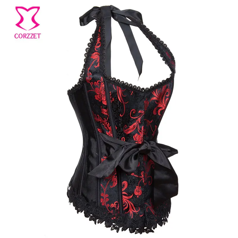 Красный и черный Викторианский Цветочный корсет короткий топ бюстье пикантные