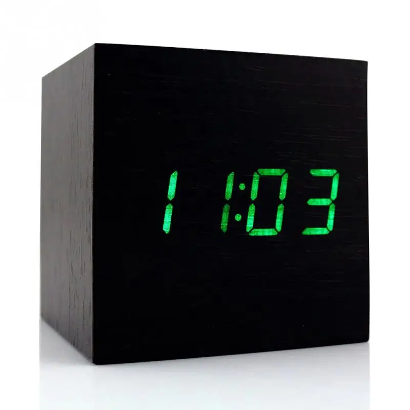 USB Ретро Куб Деревянный Цифровой СВЕТОДИОДНЫЙ Будильник Настольные Часы