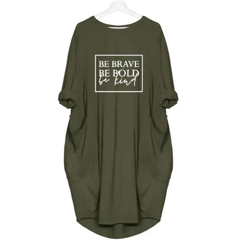 Модная футболка для женщин с надписью Be Brave, с карманами, Топы Harajuku размера плюс, футболка для женщин, забавные хлопковые футболки с графикой для женщин