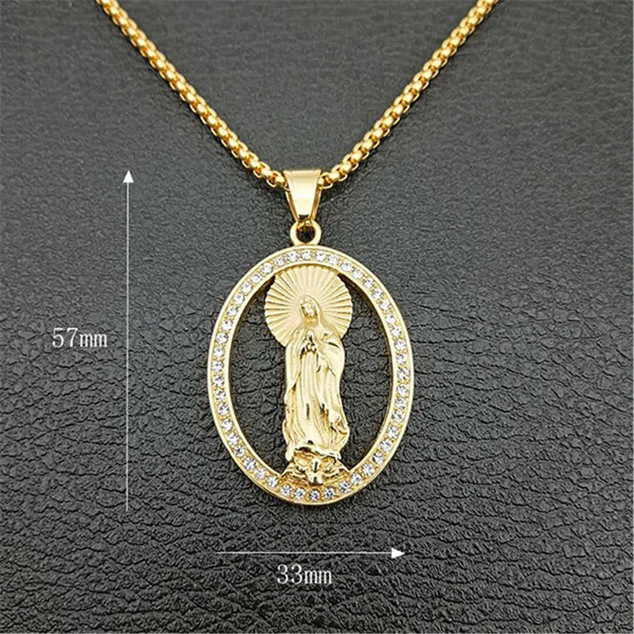 Хип-хоп Iced Out Bling Virgin Подвески &quotДева Мария&quot Золотая цепочка из нержавеющей