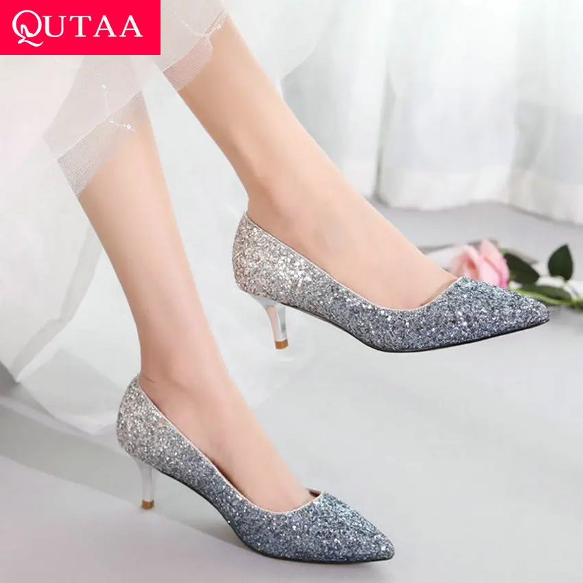 QUTAA/ г. Женская обувь универсальные свадебные туфли из искусственной кожи с острым носком, на платформе, без шнуровки, весна-осень женские туфли-лодочки размеры 34-43