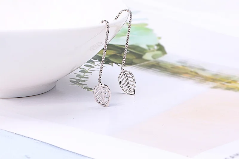 New Arrival Long Tassel Simple Silver Leaves Charms Drop Earrings for Women Girls Fashion Elegant Dangle 2019 Wholesale | Украшения и