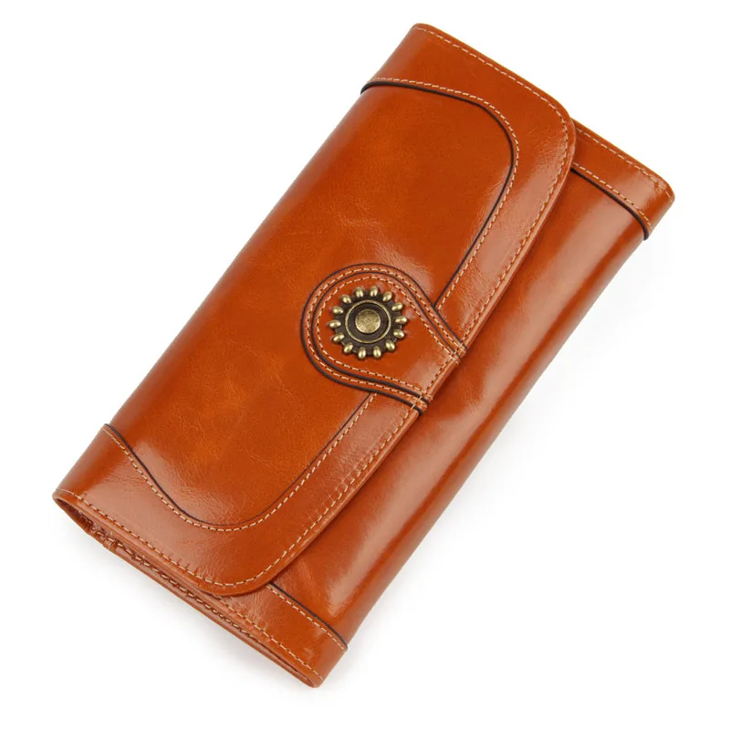 Женский кошелек из вощеной воловьей кожи Длинные кошельки с пряжкой винтажный