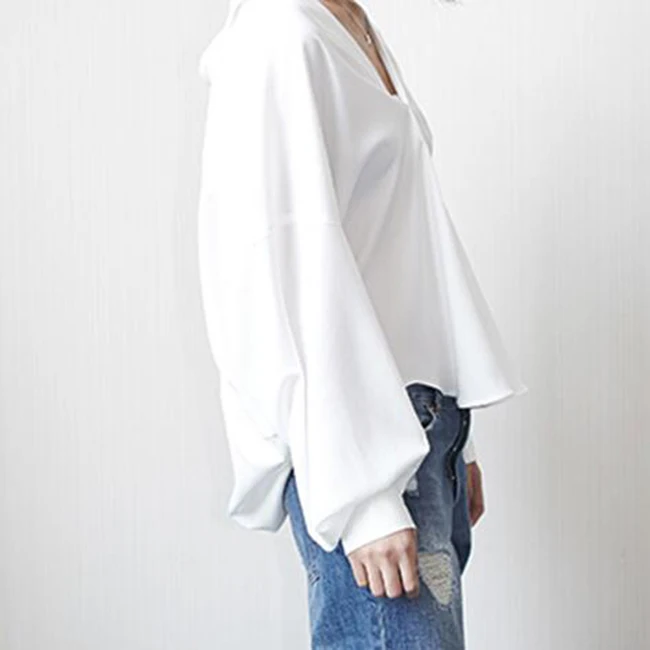 Женская футболка CHICEVER осенняя свободная с рукавом летучая мышь и v-образным