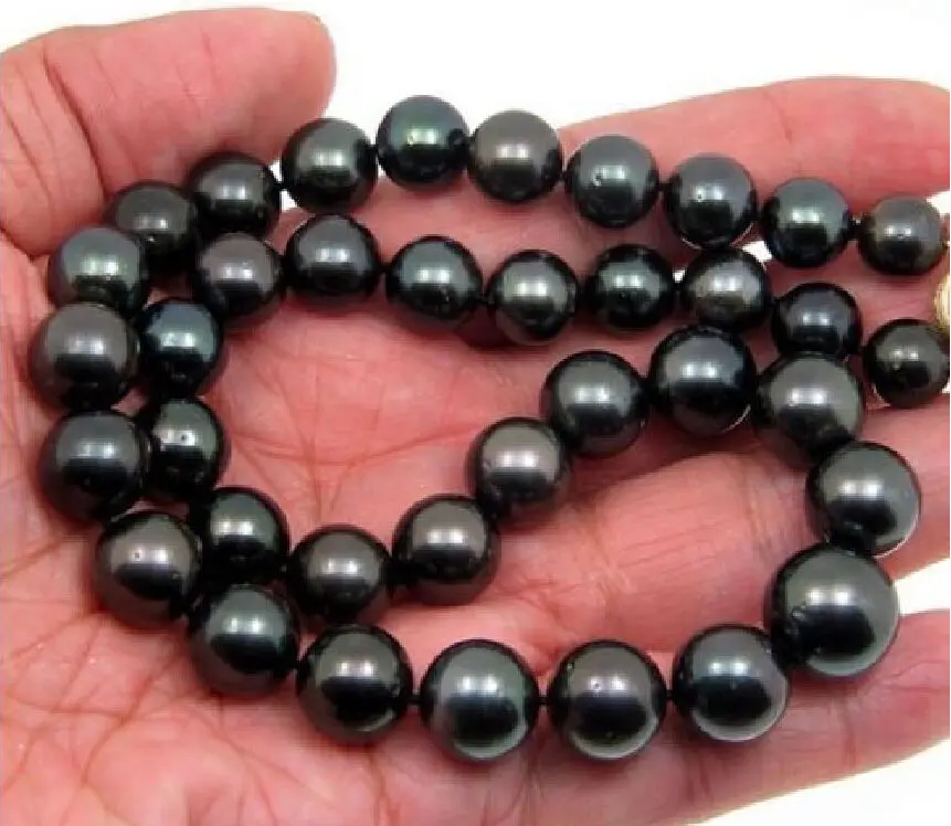 &gt&gt&gt&gt Настоящее природный 10-11 мм южного моря черный жемчужное ожерелье 18 &quot14 К